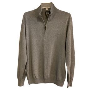 Jos A Banks Sweater Mens XL Gray Merino Wool Traveler Quarter Zip Pullover